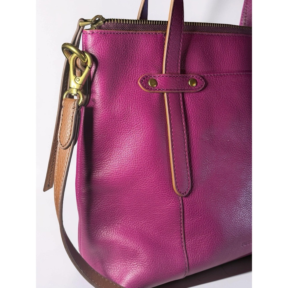 Fossil Felicity Satchel Tote Fuchsia Pink Leather Crossbody Handbag Hardware Nw - Picture 3 of 14